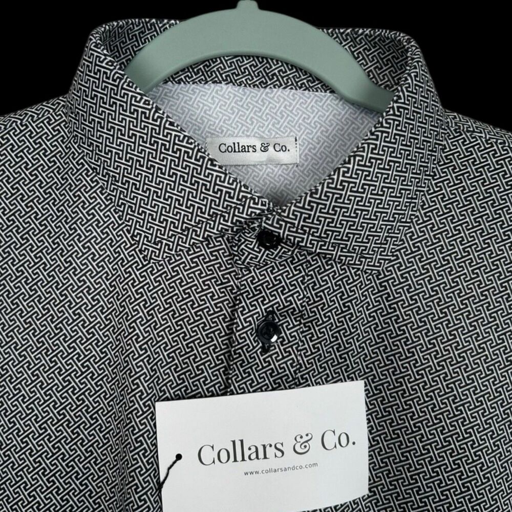 Collars & Co. Men’s Black & White Geometric Polo